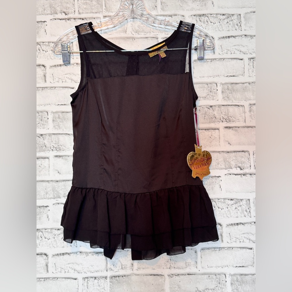 Princess Vera Wang Black Sleeveless Peplum Top layered‎ ruffles sheer
